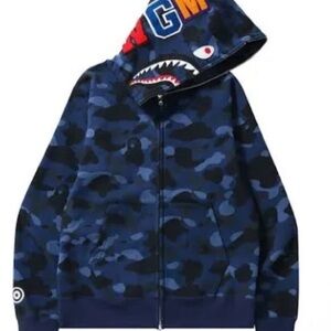 Bape Blue Camo Shark Zip Hoodie Jacket